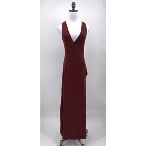 Meshki Dark Chocolate Brown V Neck Araminta Knit Maxi Dress Sz M NEW